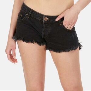 One Teaspoon Worn Black Dukes Low Rise Waist Mini Shorts 100% Cotton Size 26